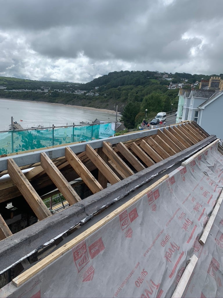 Roof joists with coastal sea view