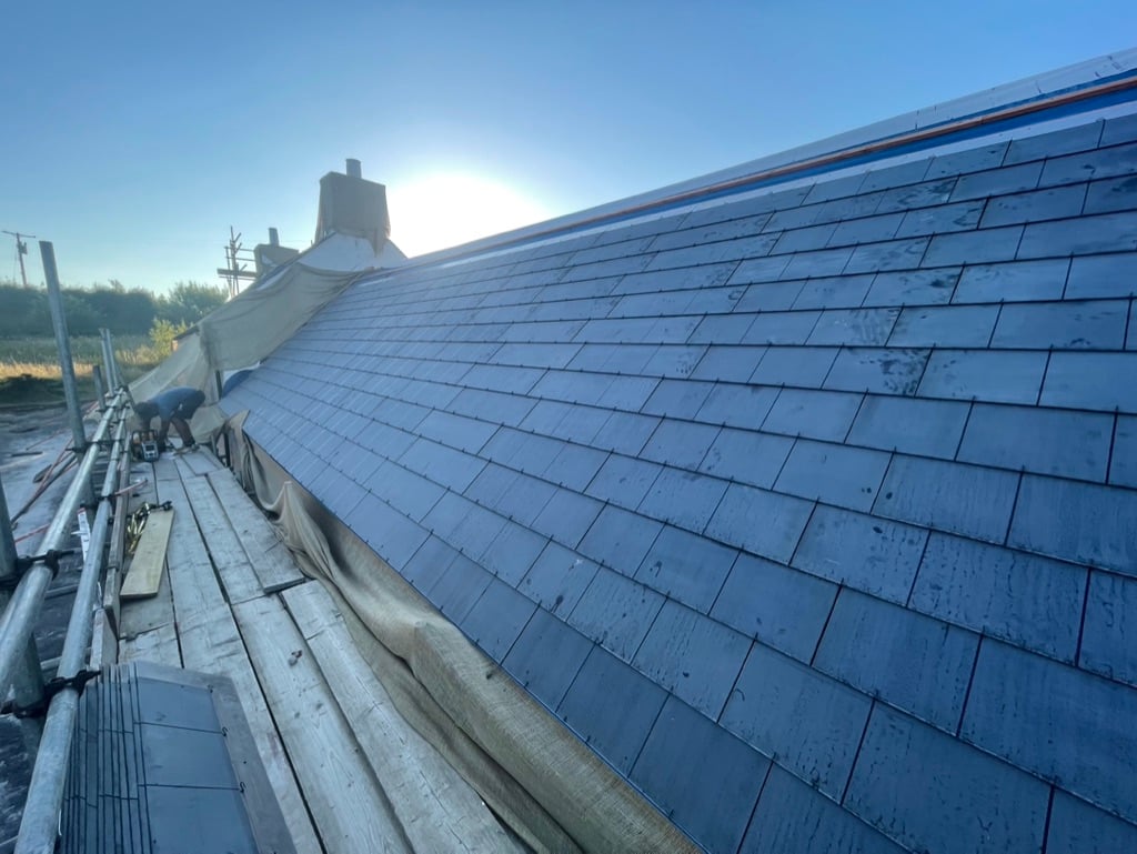 Welsh slate roof with scaffolding